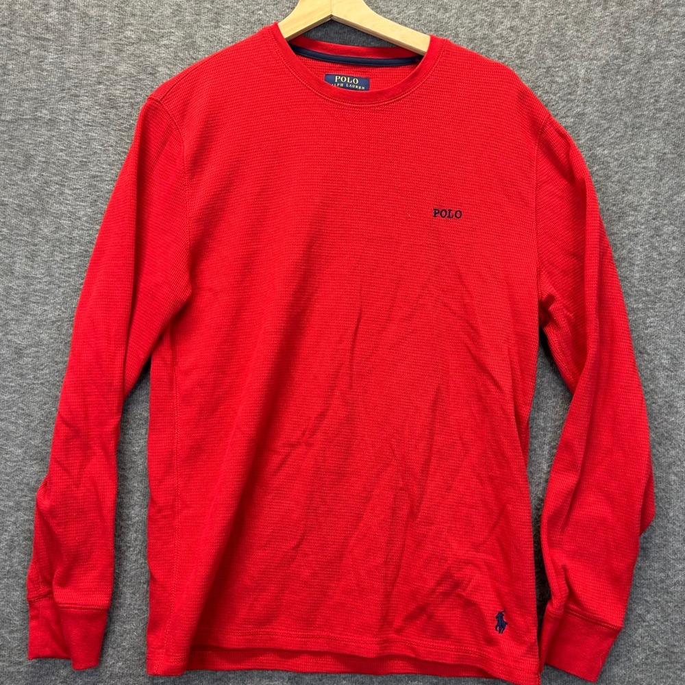 Polo Ralph Lauren Mens Red Waffle Knit Thermal Long Sleeve Sleep Shirt Size L - Picture 2 of 10